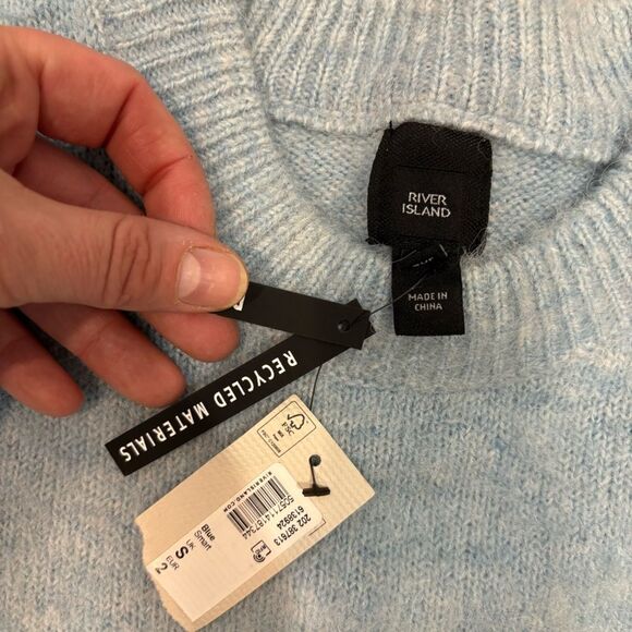 River Island Mens Ecru slim fit colour block knit jumper soft touch sweater S - Picture 7 of 7